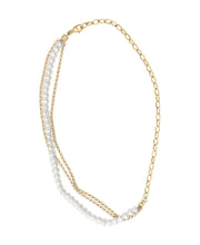 Load image into Gallery viewer, 18K Yellow Gold Vermeil Cultured Pearl Strand Necklace with Rolo and Paperclip Chain