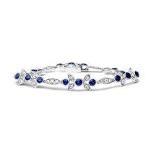 Load image into Gallery viewer, 18K White Gold 1 3/4 Cttw Diamond and 3x3mm Round Blue Sapphire Gemstone Floral Link Bracelet (G-H Color, SI1-SI2 Clarity) - Size 7"
