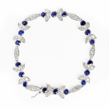 Load image into Gallery viewer, 18K White Gold 1 3/4 Cttw Diamond and 3x3mm Round Blue Sapphire Gemstone Floral Link Bracelet (G-H Color, SI1-SI2 Clarity) - Size 7"