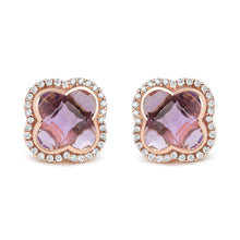 Load image into Gallery viewer, 18K Rose Gold 3/8 Cttw Diamond and 11x11mm Clover-Cut Purple Amethyst Gemstone Clover Halo Stud Earrings (G-H Color, SI1-SI2 Clarity)