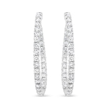 Load image into Gallery viewer, 18K White Gold 3 5/8 Cttw Round Diamond Curved Inside-Outside Hoop Earrings (F-G Color, VS1-VS2 Clarity)