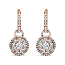 Load image into Gallery viewer, 18K Rose Gold 1 1/2 Cttw Round Shaped Diamond Composite Drop and Dangle Leverback Earrings (F-G Color, VS1-VS2 Clarity)