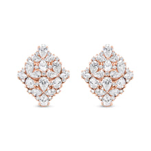 Load image into Gallery viewer, 18K Rose Gold 8 1/3 Cttw Pear and Round Diamond Floral Cluster Omega Earrings (F-G Color, VS1-VS2 Clarity)