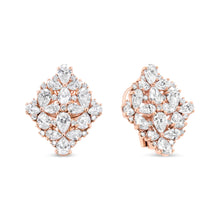 Load image into Gallery viewer, 18K Rose Gold 8 1/3 Cttw Pear and Round Diamond Floral Cluster Omega Earrings (F-G Color, VS1-VS2 Clarity)
