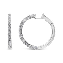 Load image into Gallery viewer, 18K White Gold 2 1/3 Cttw Pave Set Diamond Semi Eternity Leverback Hoop Earrings (F-G Color, VS1-VS2 Clarity)