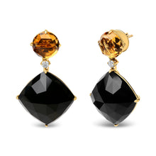 Load image into Gallery viewer, 18K Yellow Gold 1/5 Cttw Diamond with Round Yellow Citrine and Cushion Cut Black Onyx Gemstone Dangle Earring (G-H Color, SI1-SI2 Clarity)