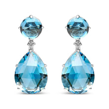 Load image into Gallery viewer, 18K White Gold 1/5 Cttw Diamond with Round London Blue Topaz and 20 x 15mm Pear Cut Sky Blue Topaz Gemstone Dangle Earring (G-H Color, SI1-SI2 Clarity)