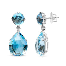 Load image into Gallery viewer, 18K White Gold 1/5 Cttw Diamond with Round London Blue Topaz and 20 x 15mm Pear Cut Sky Blue Topaz Gemstone Dangle Earring (G-H Color, SI1-SI2 Clarity)