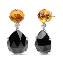 Load image into Gallery viewer, 18K White and Yellow Gold 1/5 Cttw Diamond with Round Yellow Citrine and 20x15mm Pear Cut Black Onyx Gemstone Dangle Earring (G-H Color, SI1-SI2 Clarity)