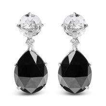 Load image into Gallery viewer, 18K White Gold 1/5 Cttw Diamond with Round White Topaz and 20x15mm Pear Cut Black Onyx Gemstone Dangle Earring (G-H Color, SI1-SI2 Clarity)