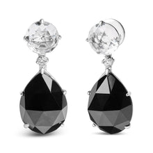 Load image into Gallery viewer, 18K White Gold 1/5 Cttw Diamond with Round White Topaz and 20x15mm Pear Cut Black Onyx Gemstone Dangle Earring (G-H Color, SI1-SI2 Clarity)