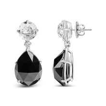 Load image into Gallery viewer, 18K White Gold 1/5 Cttw Diamond with Round White Topaz and 20x15mm Pear Cut Black Onyx Gemstone Dangle Earring (G-H Color, SI1-SI2 Clarity)