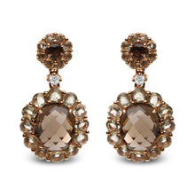 Load image into Gallery viewer, 18K Rose Gold Diamond Accent and Lemon and Oval Smoky Color Quartz Gemstone Dangle Drop Earring (G-H Color, SI1-SI2 Clarity)