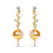 Load image into Gallery viewer, 18K Yellow Gold 2/3 Cttw Round Bezel Diamond and 25mm Ball Shaped Yellow Citrine Gemstone Dangle Stud Earring (Brown and G-H Color, SI1-SI2 Clarity)