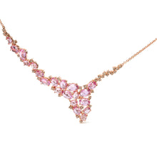 Load image into Gallery viewer, 18K Rose Gold 1/2 Cttw Brown Diamond and Multi-Size Oval Pink Sapphire Cluster Cascade Statement Station Necklace (Brown Color, SI1-SI2 Clarity) - Adjustable up to 14" to 16"