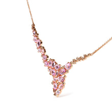 Load image into Gallery viewer, 18K Rose Gold 1/2 Cttw Brown Diamond and Multi-Size Oval Pink Sapphire Cluster Cascade Statement Station Necklace (Brown Color, SI1-SI2 Clarity) - Adjustable up to 14" to 16"