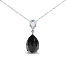 Load image into Gallery viewer, 18K White Gold Diamond Accent and Pear Cut Sky Blue Topaz and Pear Cut Black Onyx Dangle Drop 18" Pendant Necklace (G-H Color, SI1-SI2 Clarity)