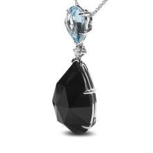 Load image into Gallery viewer, 18K White Gold Diamond Accent and Pear Cut Sky Blue Topaz and Pear Cut Black Onyx Dangle Drop 18" Pendant Necklace (G-H Color, SI1-SI2 Clarity)