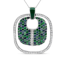 Load image into Gallery viewer, .925 Sterling Silver Green Enamel Pendant with 1/2 Cttw Diamond, Sapphire, and Tsavorite Openwork Statement 18" Pendant Necklace (F-G Color, VS1-VS2 Clarity)