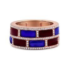Load image into Gallery viewer, 18K Rose Gold Alternating Red and Blue Enamel and 1/2 Cttw Diamond Studded Band Ring (F-G Color, VS1-VS2 Clarity) - Ring Size 7