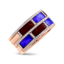 Load image into Gallery viewer, 18K Rose Gold Alternating Red and Blue Enamel and 1/2 Cttw Diamond Studded Band Ring (F-G Color, VS1-VS2 Clarity) - Ring Size 7