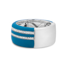 Load image into Gallery viewer, .925 Sterling Silver Turquoise Enamel 5/8 Cttw Round Diamond Wide Band Statement Ring (F-G Color, VS1-VS2 Clarity) - Size 7