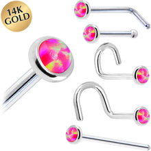 Load image into Gallery viewer, Solid 14K White Gold 2mm Brilliant Pink Synthetic Opal Nose Ring