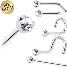 Load image into Gallery viewer, Solid 14K White Gold 2mm Clear Cubic Zirconia Nose Ring