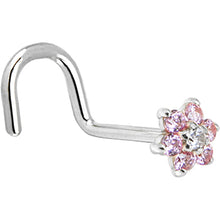 Load image into Gallery viewer, Solid 14K White Gold Pink and Clear Cubic Zirconia Flower Nose Ring