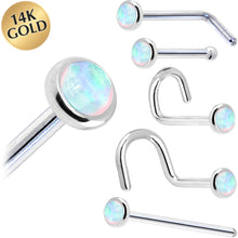 Load image into Gallery viewer, Solid 14K White Gold 2mm Synthetic Opal Nose Ring