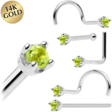 Load image into Gallery viewer, Solid 14K White Gold 1.5mm Genuine Peridot Nose Ring