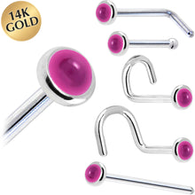 Load image into Gallery viewer, Solid 14K White Gold 2mm Genuine Pink Garnet Nose Ring