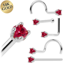 Load image into Gallery viewer, Solid 14K White Gold 1.5mm Diamond Cut Genuine Ruby Nose Ring
