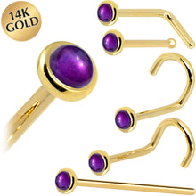 Load image into Gallery viewer, Solid 14K Yellow Gold 2mm Genuine Amethyst Nose Ring