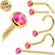 Load image into Gallery viewer, Solid 14K Yellow Gold 2mm Brilliant Pink Synthetic Opal Nose Ring
