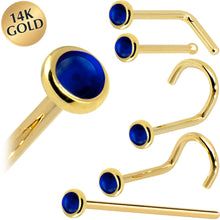 Load image into Gallery viewer, Solid 14K Yellow Gold 2mm Genuine Sapphire Nose Ring