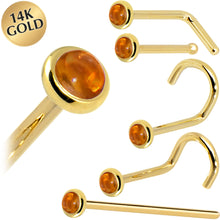 Load image into Gallery viewer, Solid 14K Yellow Gold 2mm Genuine Citrine Saffron Nose Ring
