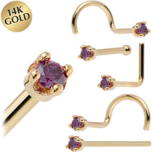 Load image into Gallery viewer, Solid 14K Yellow Gold 1.5mm Genuine Purple Diamond Nose Ring