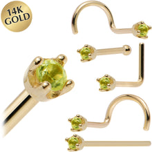 Load image into Gallery viewer, Solid 14K Yellow Gold 1.5mm Genuine Peridot Nose Ring