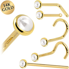 Load image into Gallery viewer, Solid 14K Yellow Gold 2mm Cultured Pearl Nose Ring