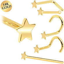 Load image into Gallery viewer, Solid 14K Yellow Gold Star Nose Ring