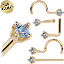 Load image into Gallery viewer, Solid 14K Yellow Gold 1.5mm Genuine Topaz Nose Ring