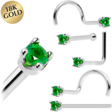 Load image into Gallery viewer, Solid 18K White Gold 1.5mm Genuine Emerald Nose Ring