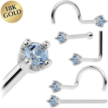 Load image into Gallery viewer, Solid 18K White Gold 1.5mm Genuine Topaz Nose Ring