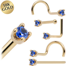 Load image into Gallery viewer, Solid 18K Yellow Gold 1.5mm Genuine Blue Sapphire Nose Ring