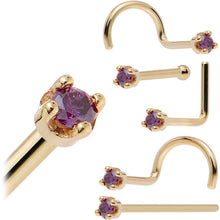 Load image into Gallery viewer, Solid 18K Yellow Gold 1.5mm Genuine Purple Diamond Nose Ring