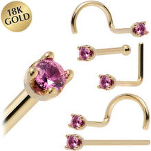 Load image into Gallery viewer, Solid 18K Yellow Gold 1.5mm Genuine Pink Sapphire Nose Ring