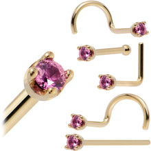 Load image into Gallery viewer, Solid 14K Yellow Gold 1.5mm Genuine Pink Sapphire Nose Ring