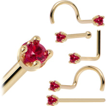 Load image into Gallery viewer, Solid 18K Yellow Gold 1.5mm Diamond Cut Genuine Ruby Nose Ring