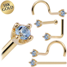 Load image into Gallery viewer, Solid 18K Yellow Gold 1.5mm Genuine Topaz Nose Ring